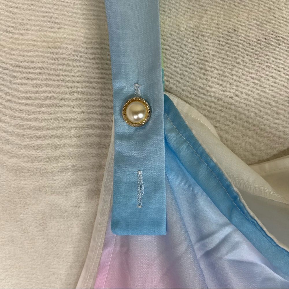 Fashion Jumpsuit Overalls Floral Pastel Lightweight Fun Artsy Faux Pearl Button - Picture 6 of 11